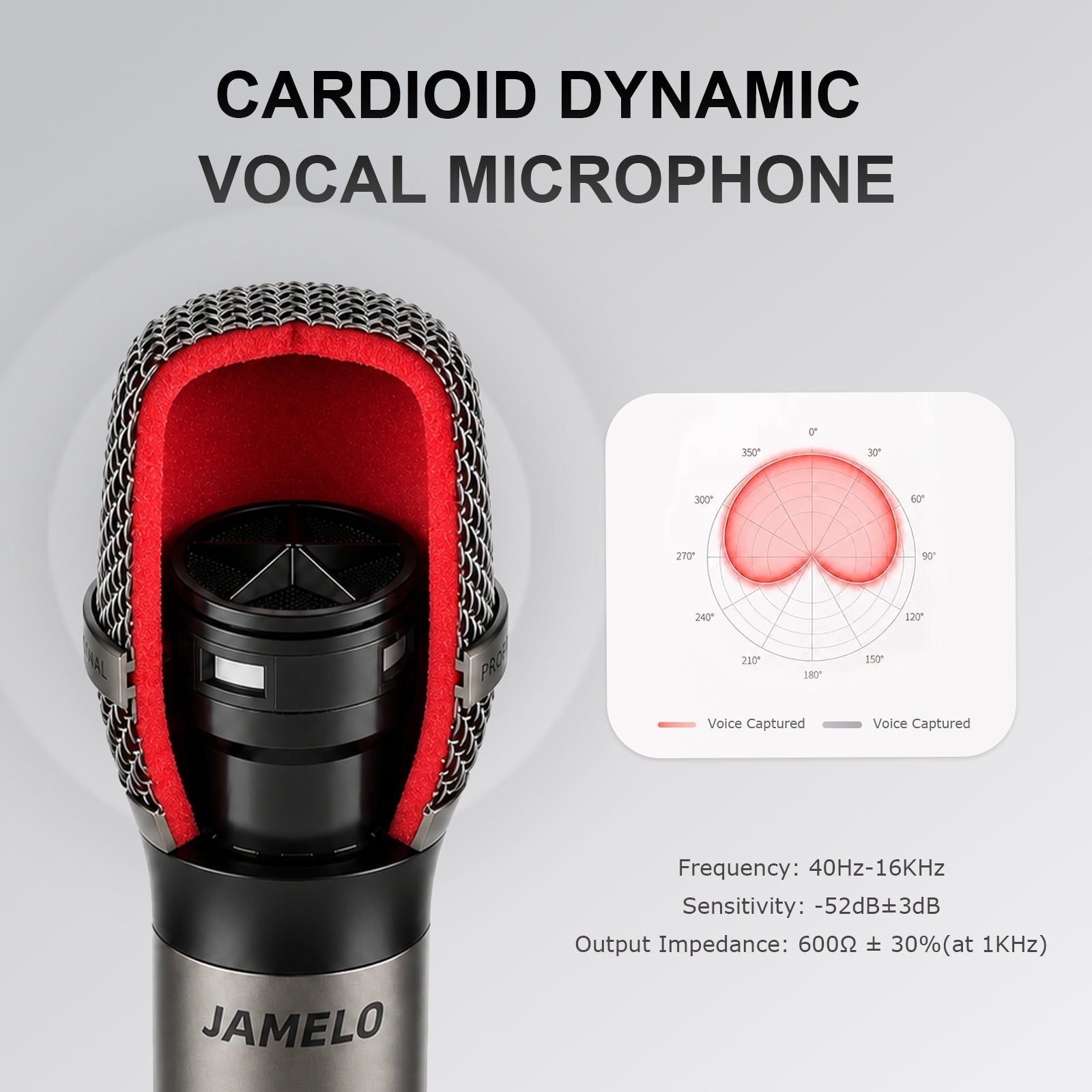 JAMELO F19 Wired Dynamic Microphone Handheld Mic with 5m Cable 40Hz–13kHz Frequency