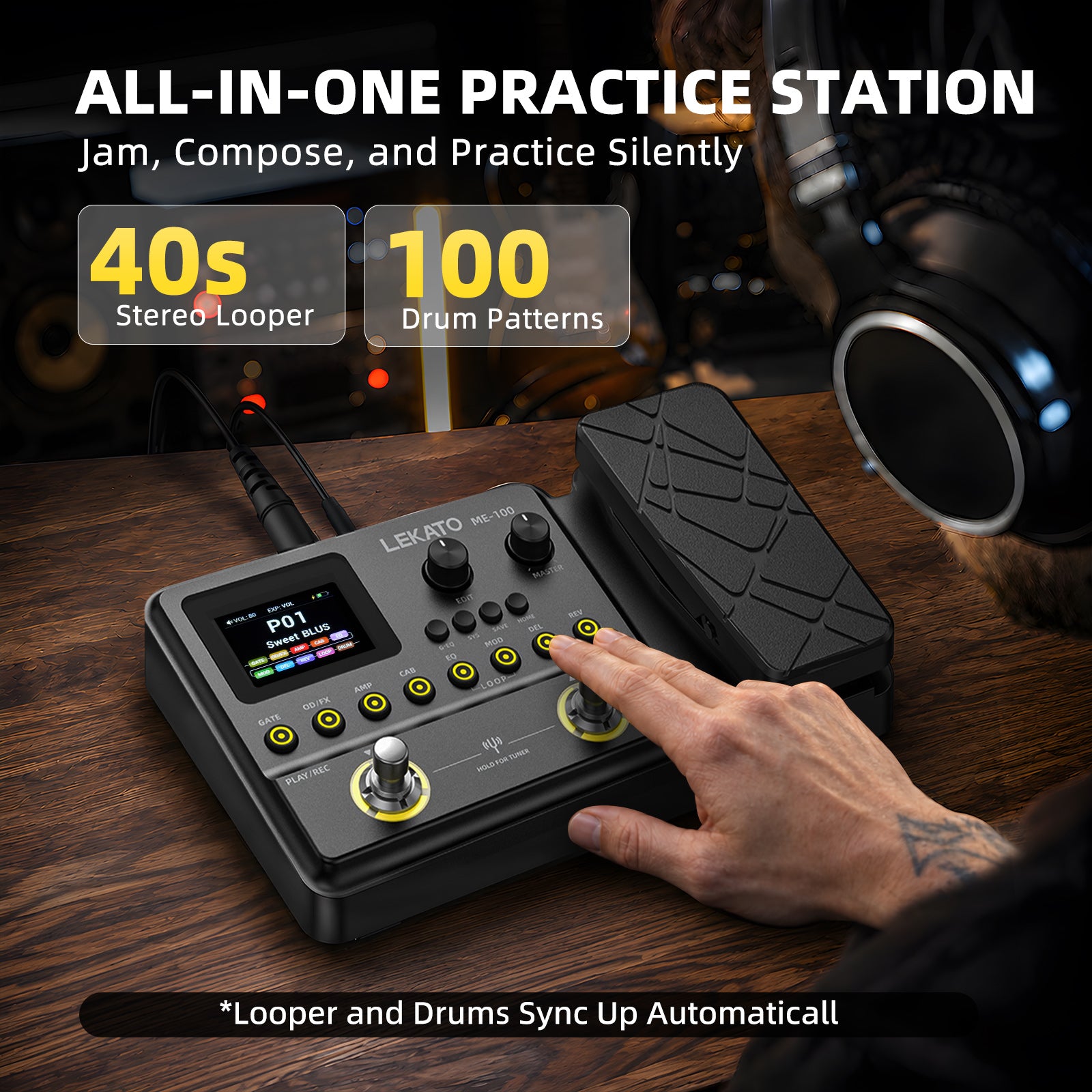 LEKATO ME-100 Guitar Multi Effects Pedal Sims NAM IR Loading OTG/ASIO Live Streaming Recording