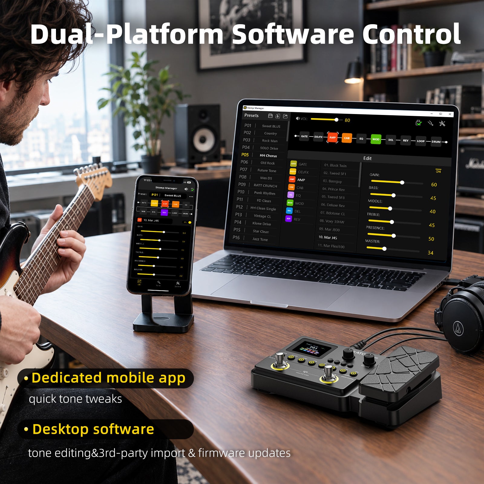 LEKATO ME-100 Guitar Multi Effects Pedal Sims NAM IR Loading OTG/ASIO Live Streaming Recording