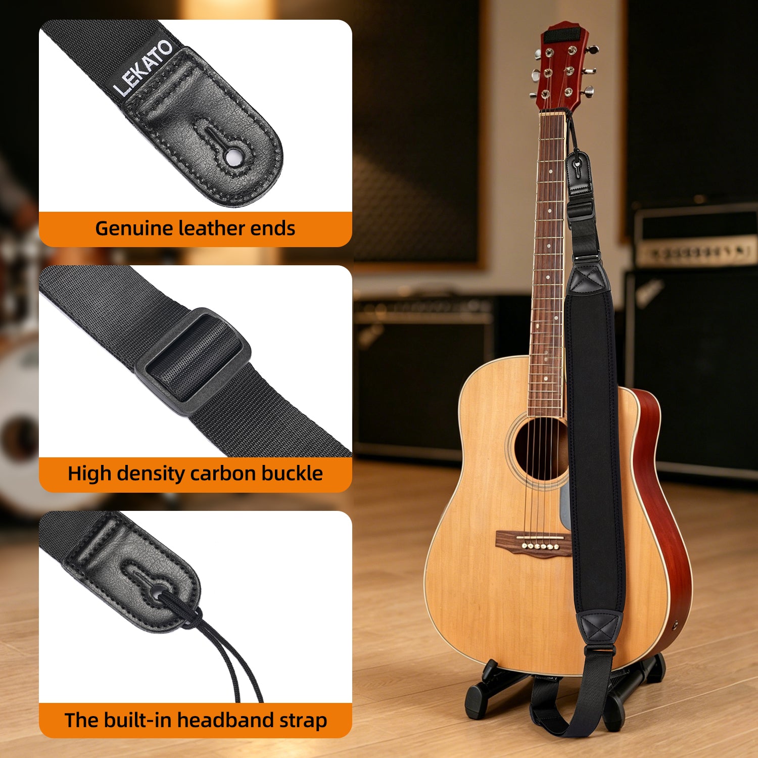 LEKATO LGS-19 3.2 Inch Thickened Elastic Diving Guitar Strap