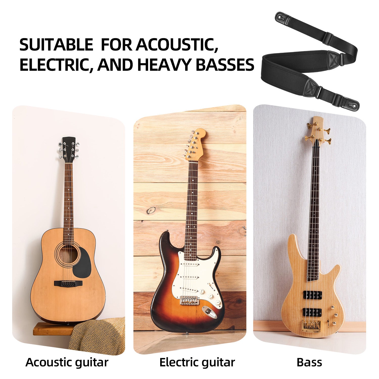 LEKATO LGS-19 3.2 Inch Thickened Elastic Diving Guitar Strap