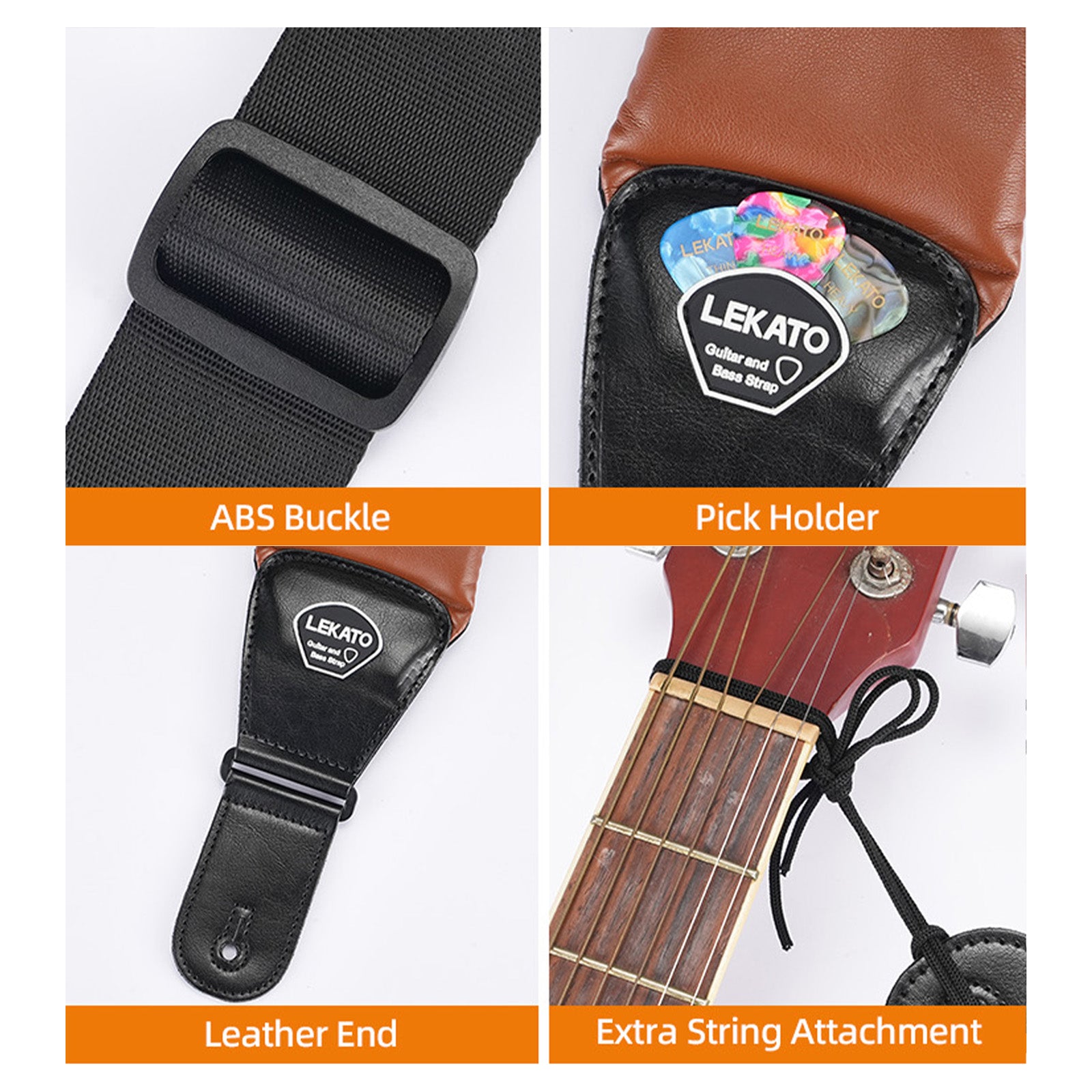 LEKATO LGS-20 Guitar Strap 3.5 Inch Wide EVA Thickened Padded PU Leather