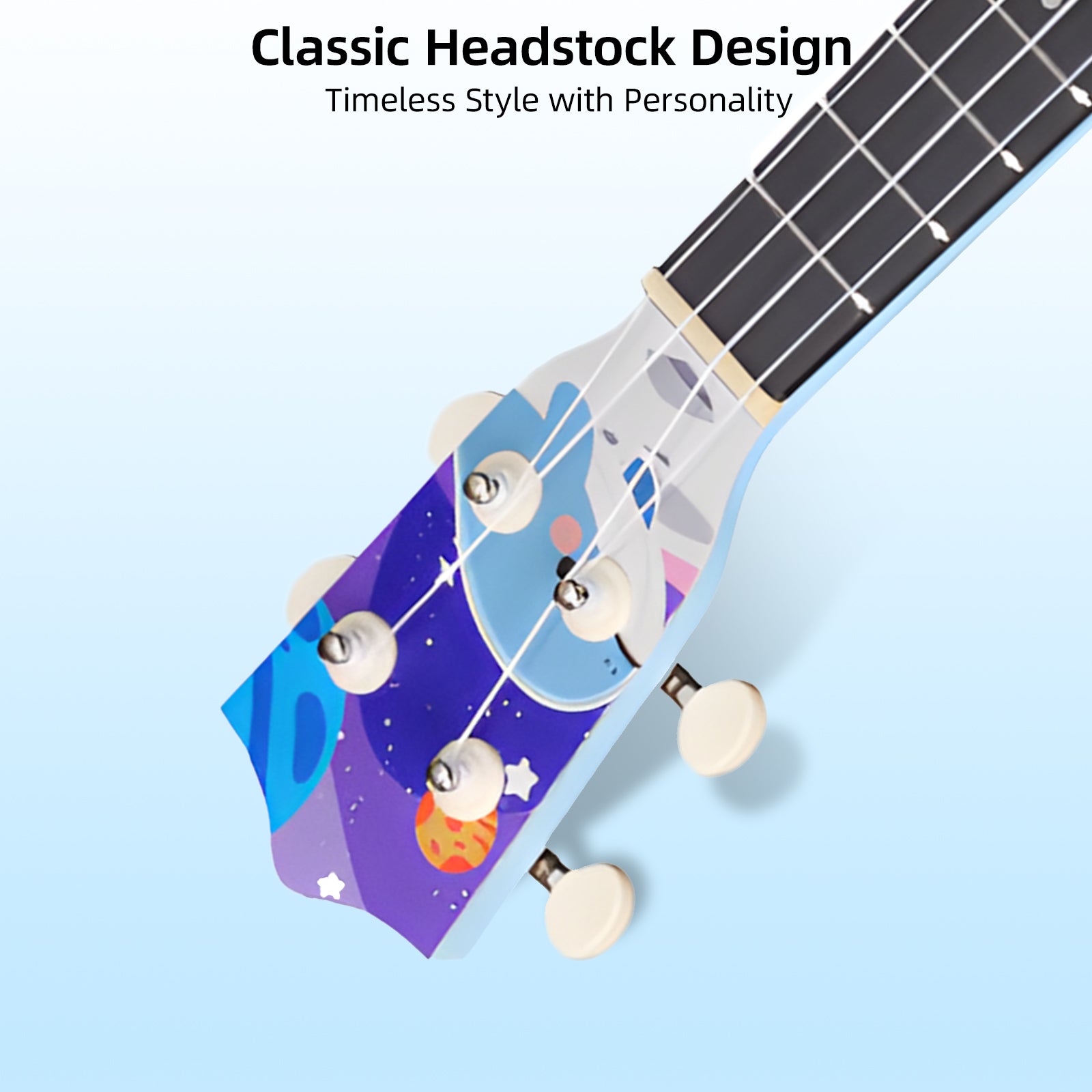 LEKATO 21 Inch Animal Cartoon Painting Ukulele Composite Carbon Fiber Travel Set