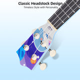 LEKATO 21 Inch Animal Cartoon Painting Ukulele Composite Carbon Fiber Travel Set