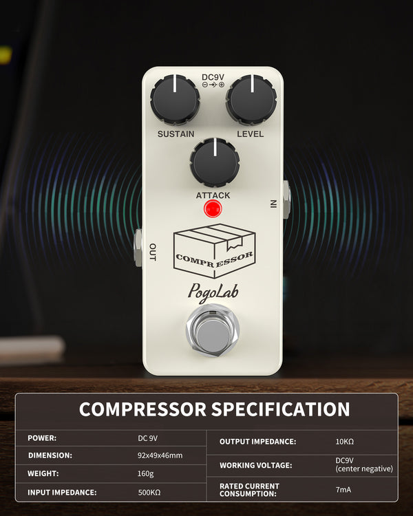 POGOLAB Compressor Guitar Effect Pedal Comp True Bypass LED Light Metal Shell - LEKATO-Best Music Gears And Pro Audio