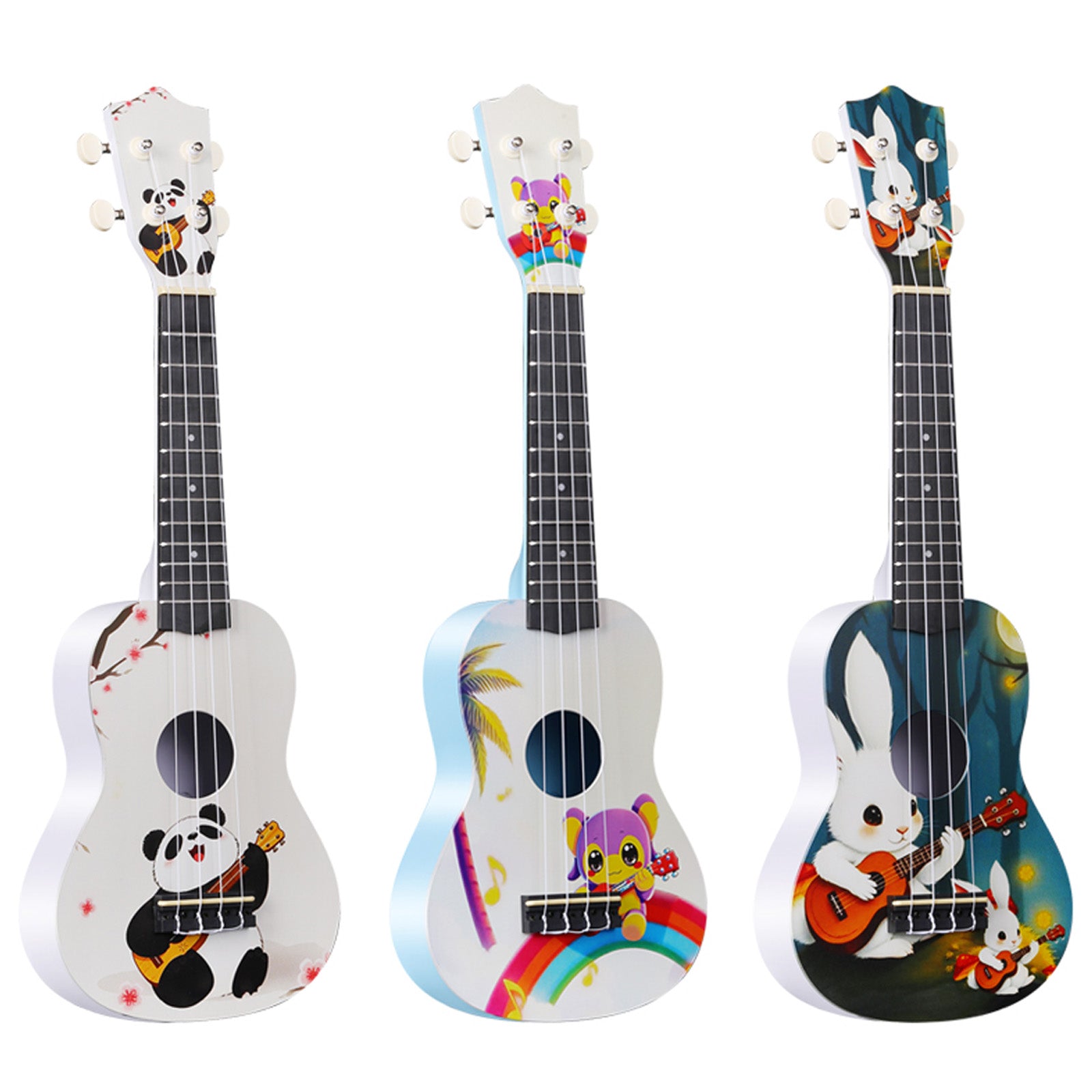 LEKATO 21 Inch Cartoon Painting Ukulele Composite Carbon Fiber Travel Set