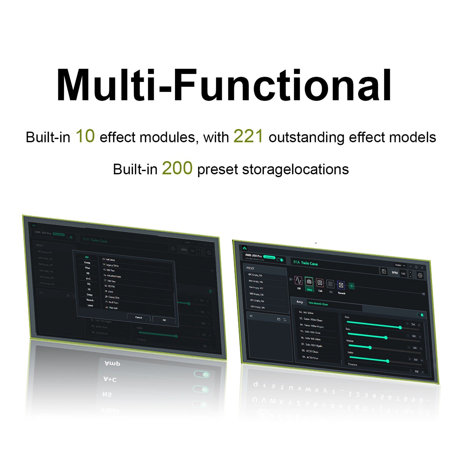 AUDOTA AME-200 Amp Modeler Multi-Effects Pedal 10 Effect Modules 200 Presets