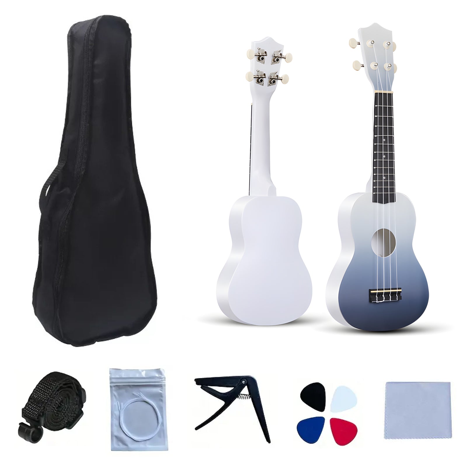 LEKATO 21 Inch Gradient Macron Simple Ukulele Composite Carbon Travel Set