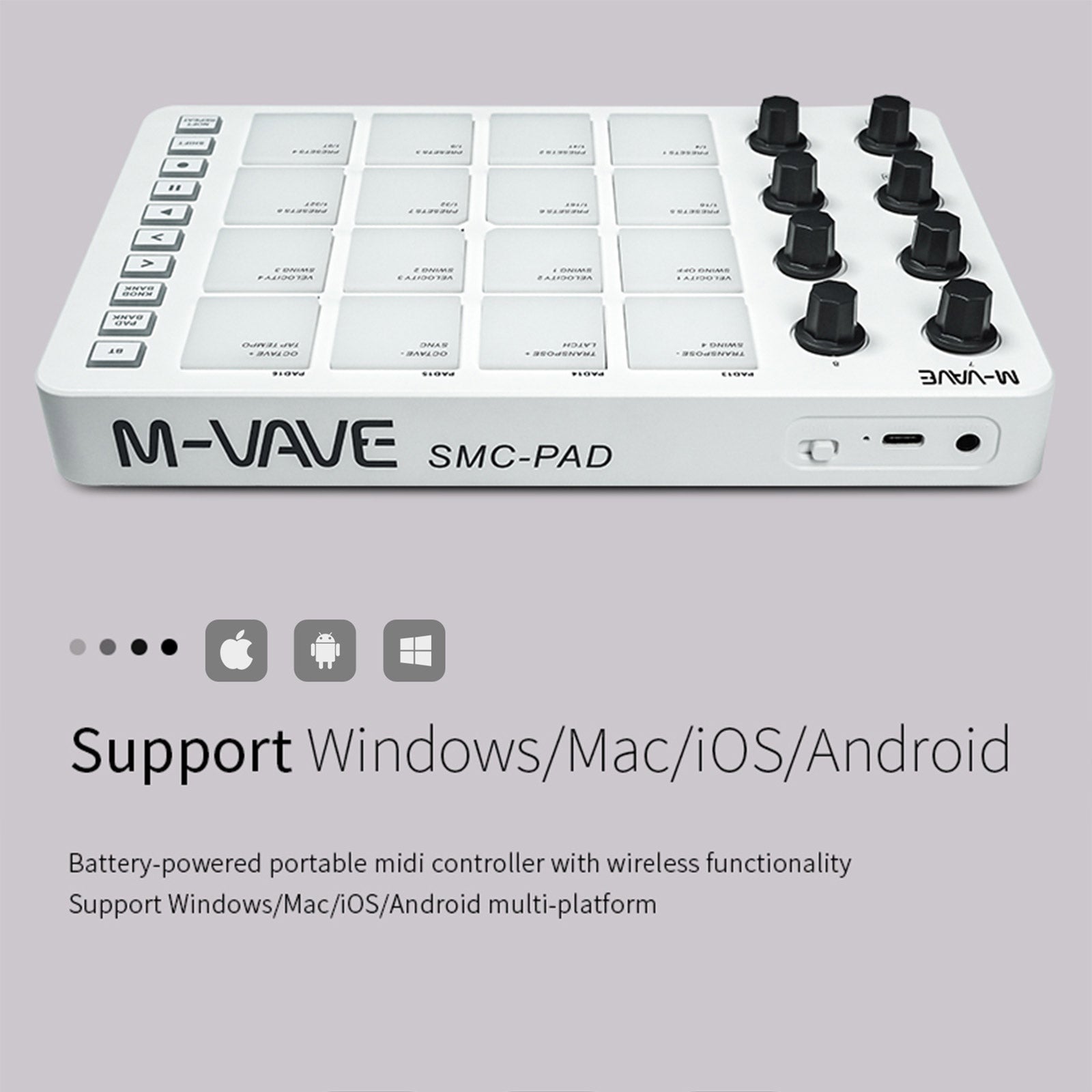 M-VAVE SMC-PAD Wireless MIDI Controller Pads 16 RGB Pads