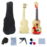LEKATO 21 Inch Animal Cartoon Painting Ukulele Composite Carbon Fiber Travel Set
