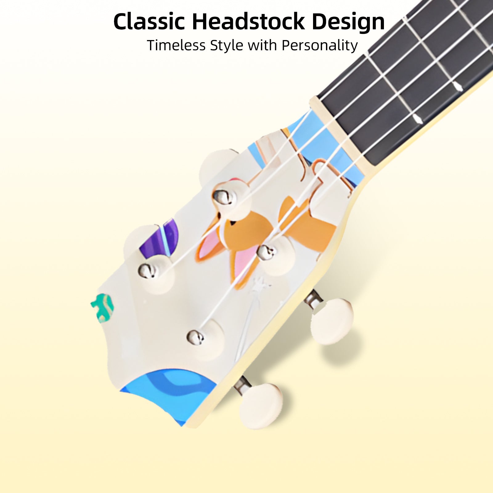 LEKATO 21 Inch Animal Cartoon Painting Ukulele Composite Carbon Fiber Travel Set