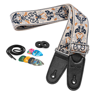 Buy blue LEKATO LGS-13 Floral Jacquard Embroidery 2″ Wide Guitar Straps