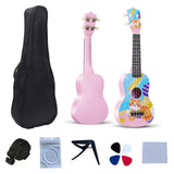 LEKATO 21 Inch Animal Cartoon Painting Ukulele Composite Carbon Fiber Travel Set