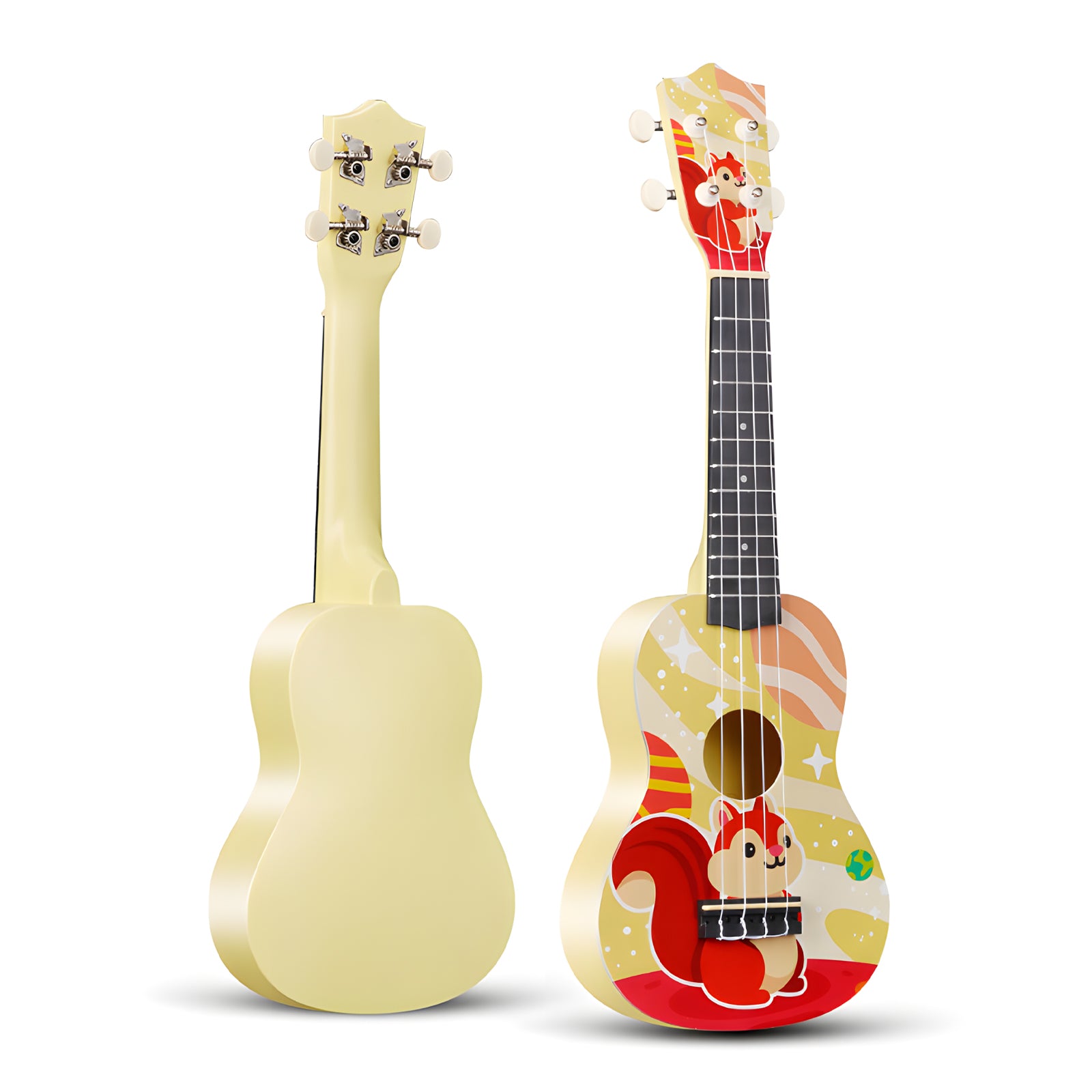 LEKATO 21 Inch Animal Cartoon Painting Ukulele Composite Carbon Fiber Travel Set