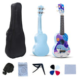 LEKATO 21 Inch Animal Cartoon Painting Ukulele Composite Carbon Fiber Travel Set