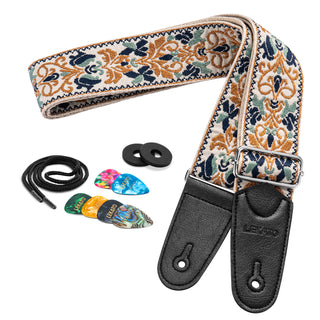 Buy gold LEKATO LGS-13 Floral Jacquard Embroidery 2″ Wide Guitar Straps