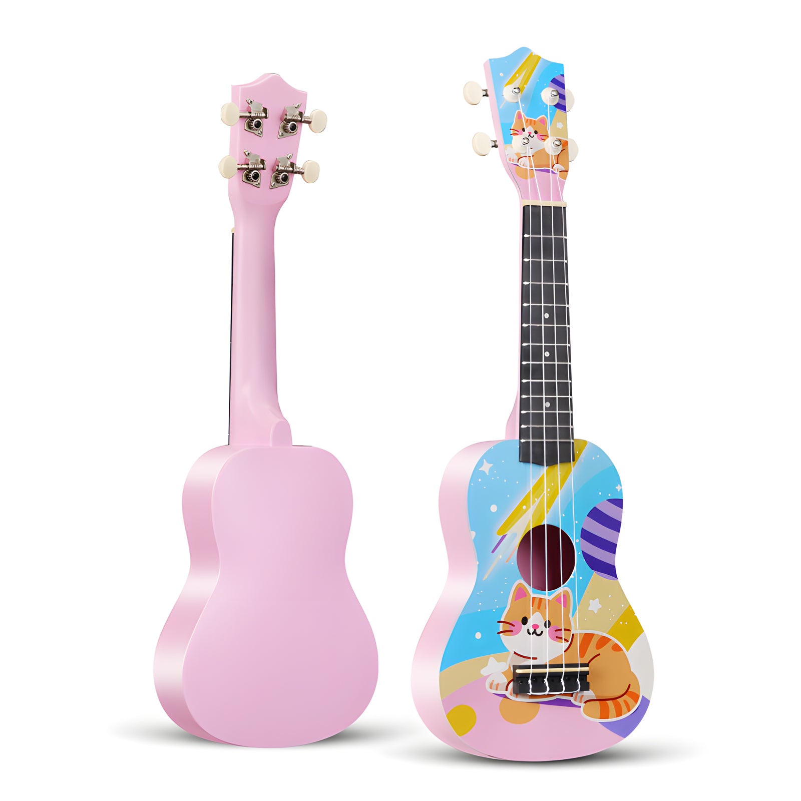 LEKATO 21 Inch Animal Cartoon Painting Ukulele Composite Carbon Fiber Travel Set