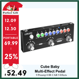 LEKATO Cube Baby Electric Bass Acoustic Guitar Multi-Effect Pedal 9 Preamp 8 IR CAB 5 Effects