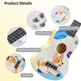 LEKATO 21 Inch Animal Cartoon Painting Ukulele Composite Carbon Fiber Travel Set