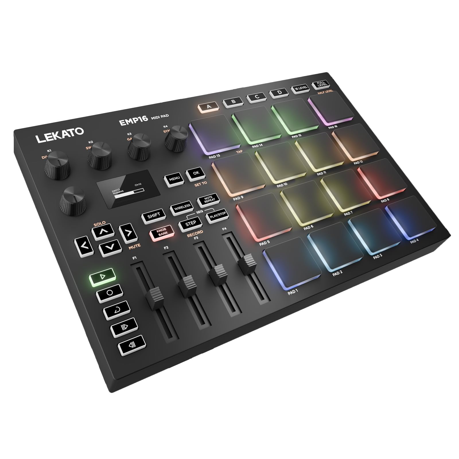 LEKATO EMP-16 MIDI Controller Pad Bluetooth Beat Maker Machine Drum Pa ...
