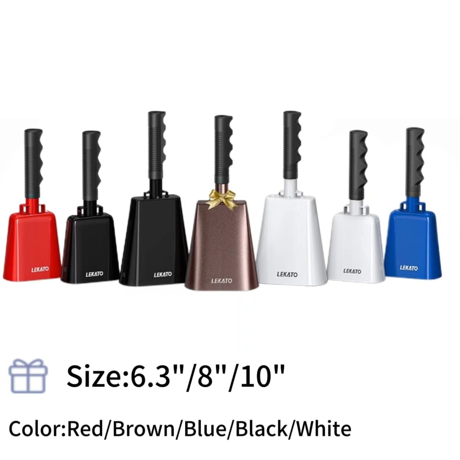 LEKATO 6.3" 8" 10" Steel Cowbell with Handle Cheering Bell for Sports Events Copper