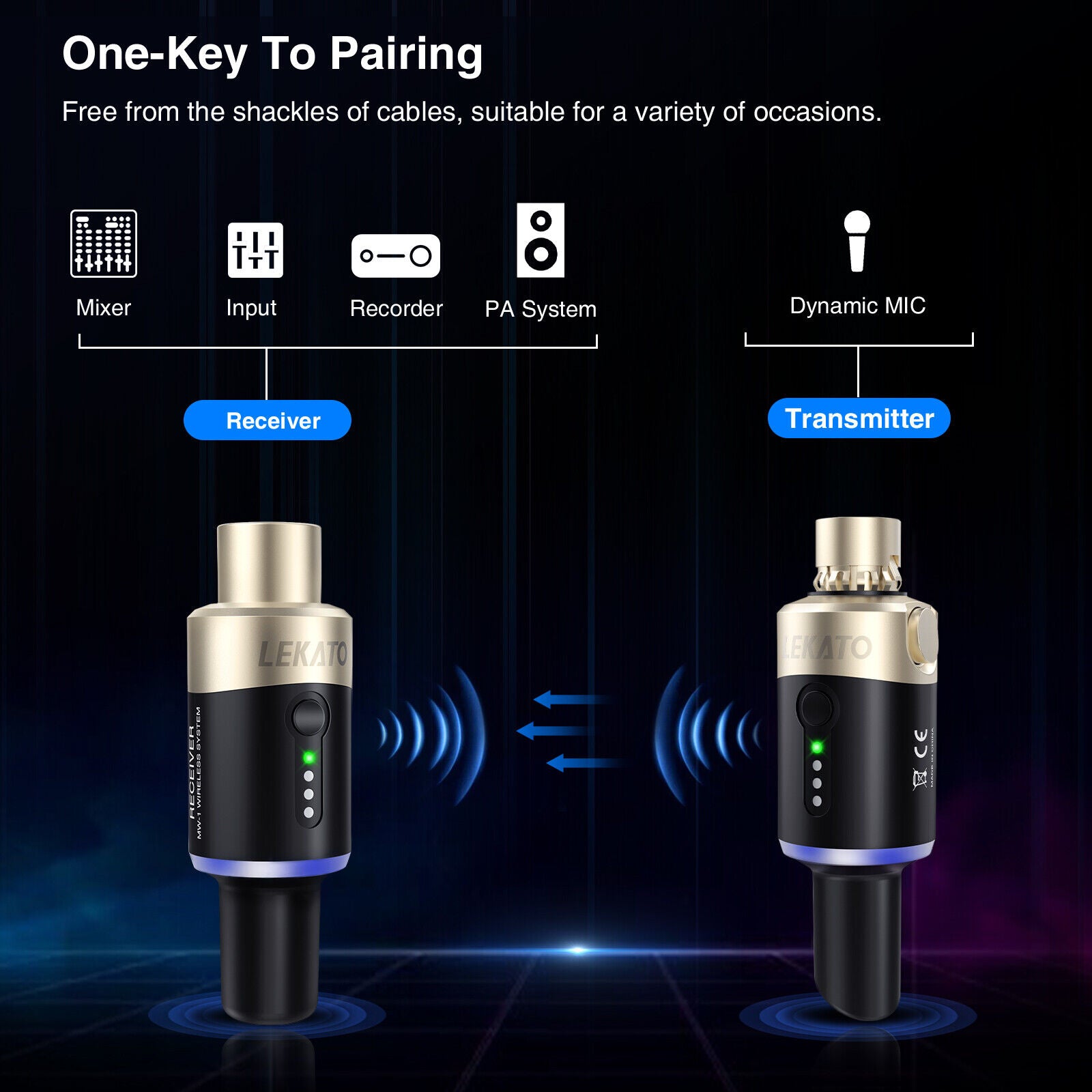 LEKATO MW1 5.8G Wireless Dynamic Microphone System Plugon XLR (Get