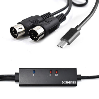 DOREMIDI USB-C Type-C to MIDI In/Out 5 Pin Interface Converter Cable 2 M For Windows Mac