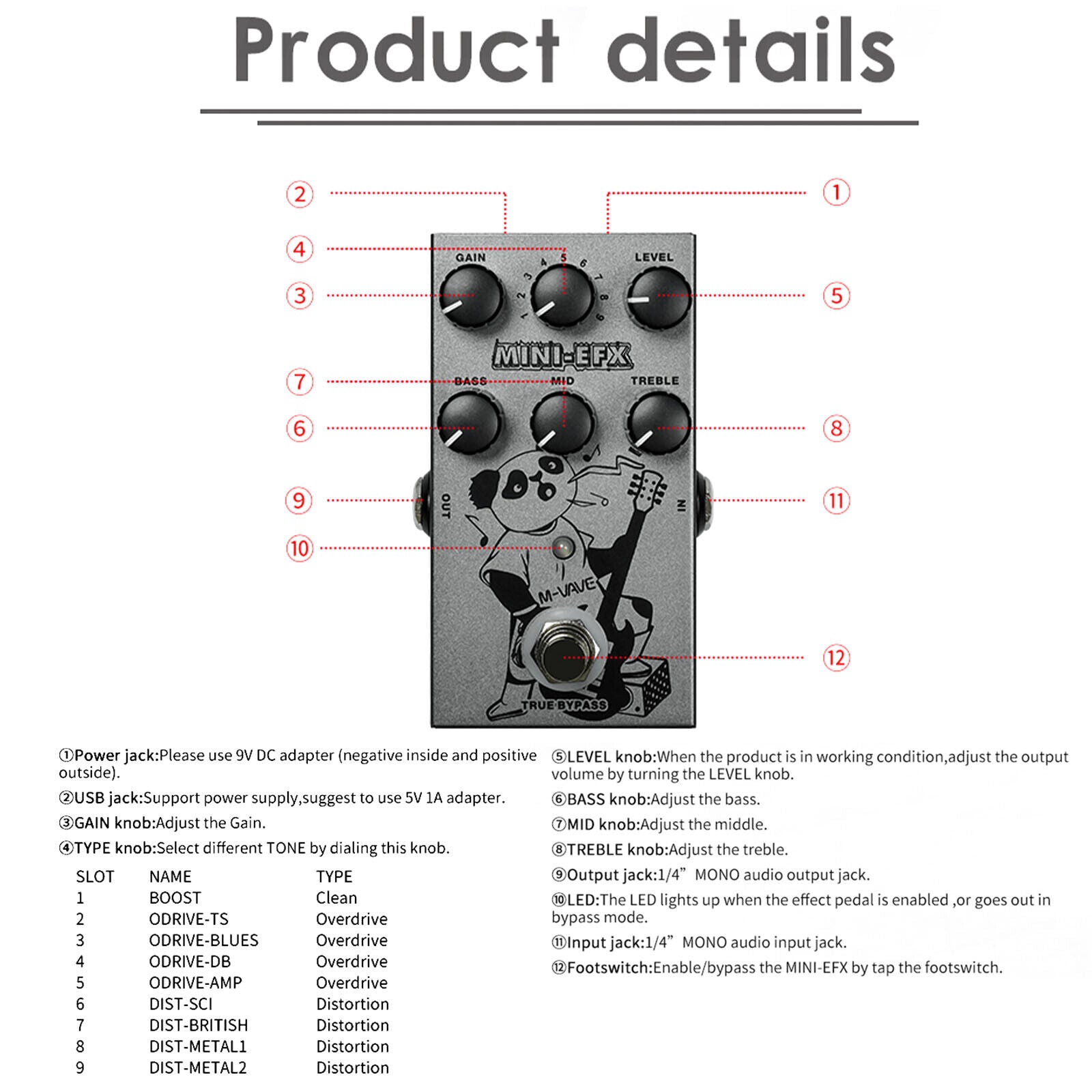 M-VAVE Bass Guitar Multi-effects Pedal Overdrive Distortion Booster 3 Band EQ - LEKATO-Best Music Gears And Pro Audio