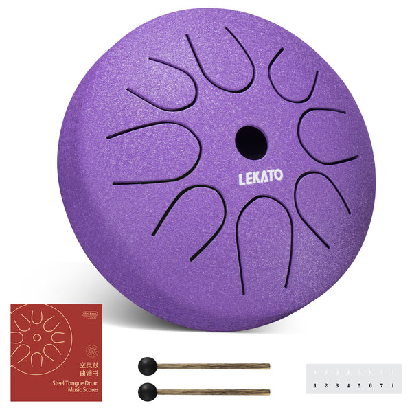 LEKATO 4.5 Inch Mini Steel Tongue Drum 8 Notes Handpan Percussion Instrument Kit
