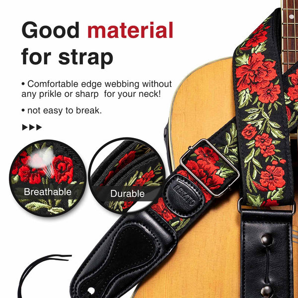 LEKATO LGS-6 Guitar Strap with 6 Picks 2 Locks for Electric Acoustic Guitar Bass