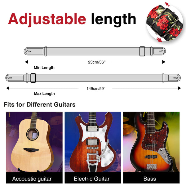 LEKATO LGS-6 Guitar Strap with 6 Picks 2 Locks for Electric Acoustic Guitar Bass