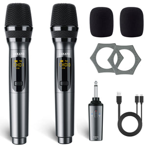 LEKATO Wireless 2.4G Handheld Microphone 1/4" TS w/ Receiver Rechargeable Karaoke