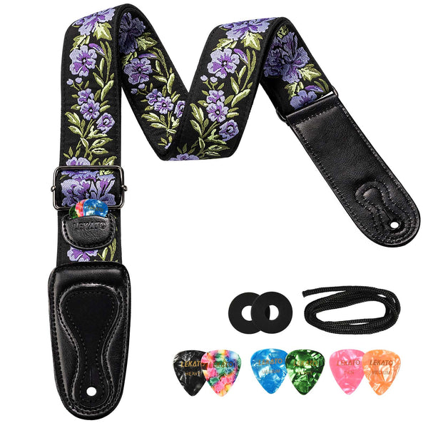 LEKATO Bass/Acoustic/Electric Guitar Strap Embroidery Bohemian Style 2'' Wide - LEKATO-Best Music Gears And Pro Audio