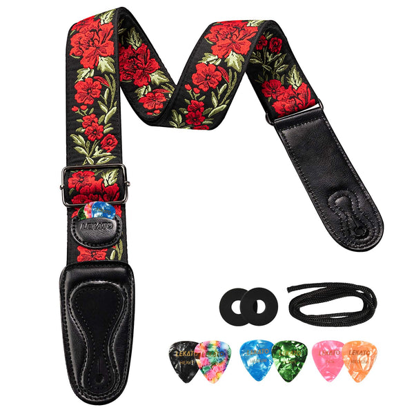 LEKATO LGS-6 Guitar Strap with 6 Picks 2 Locks for Electric Acoustic Guitar Bass - LEKATO-Best Music Gears And Pro Audio