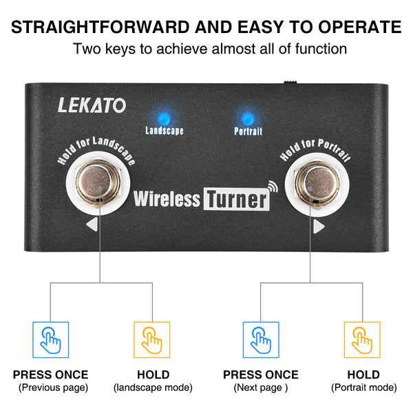 LEKATO Wireless Page Turner Pedal,Bluetooth Page Turner Rechargeable for  Tablets Smartphones (Android & IOS system above version 13.4 support)