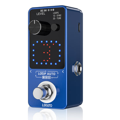 Lekato Looper Guitar Effect Pedal Tuner Recording 3 Wave Slot 18 Mins Auto Loop Blue