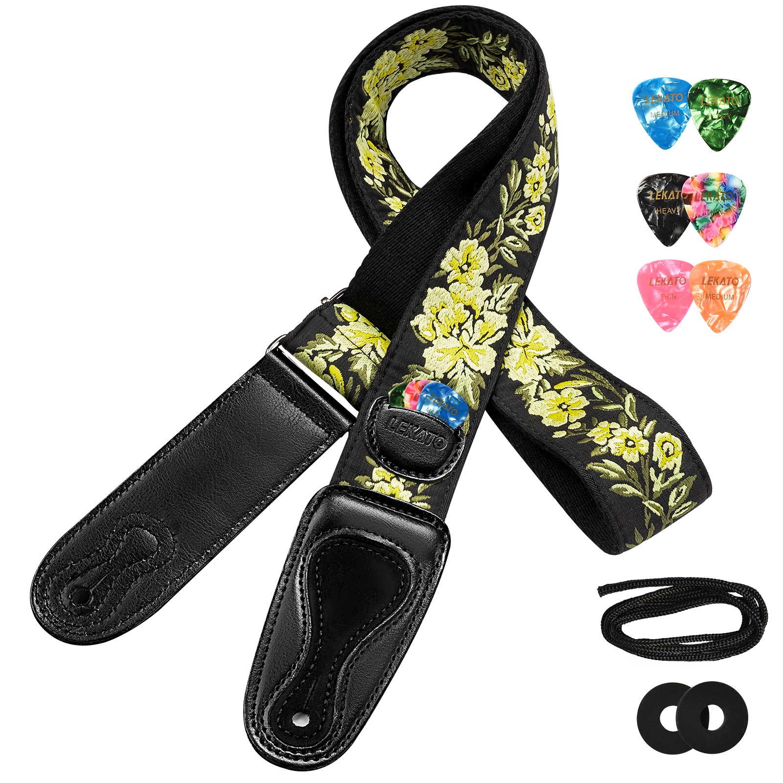 LGS 6 Guitar Strap Electric Acoustic Guitar Bass 6 Picks 2 Locks Gift