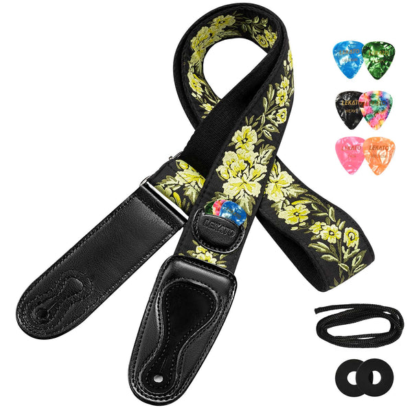 LEKATO LGS-6 Guitar Strap for Electric Acoustic Guitar Bass 6 Picks 2 Locks Gift - LEKATO-Best Music Gears And Pro Audio