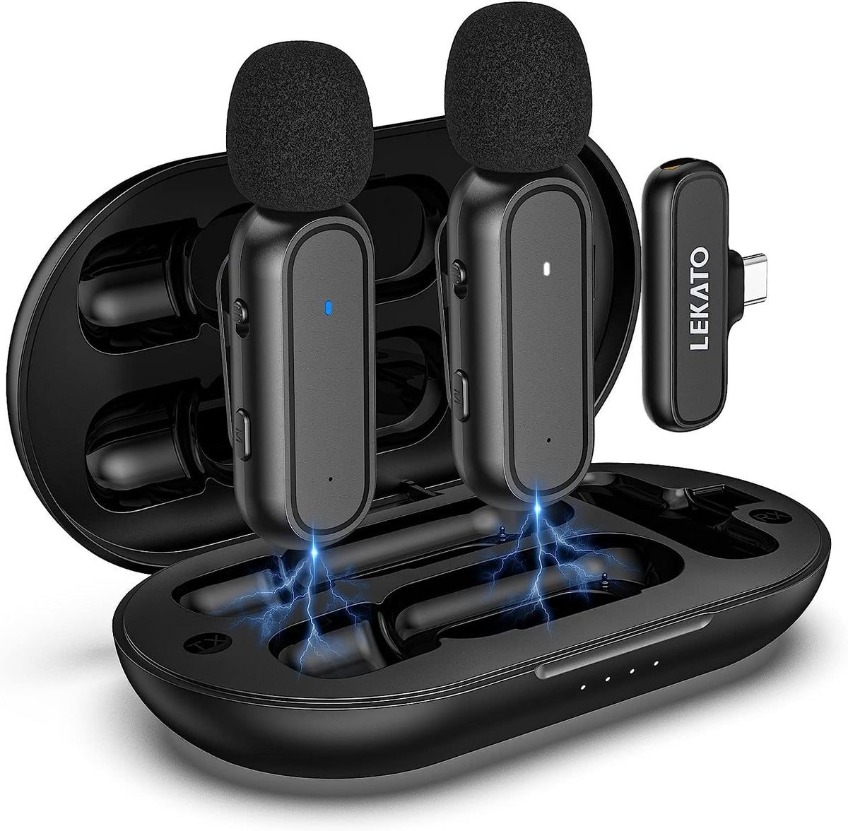 Wireless Lapel Microphone System Lavalier w Charging Case