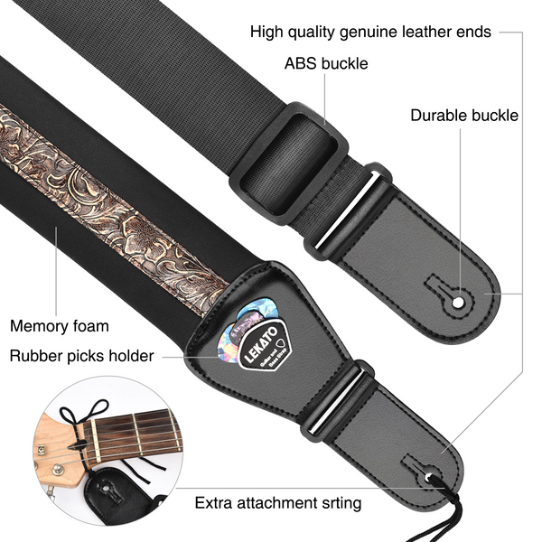 LEKATO Electric Guitar Bass Strap 3 Wide Holder Pad Belt Adjustable 4 lekato-electric-guitar-bass-strap-3-wide-holder-pad-belt-adjustable-4