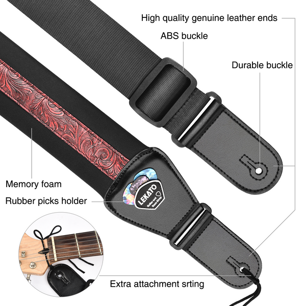 Liam's Adjustable Leather Buckle Bass Guitar Strap Extra Wide (8cm