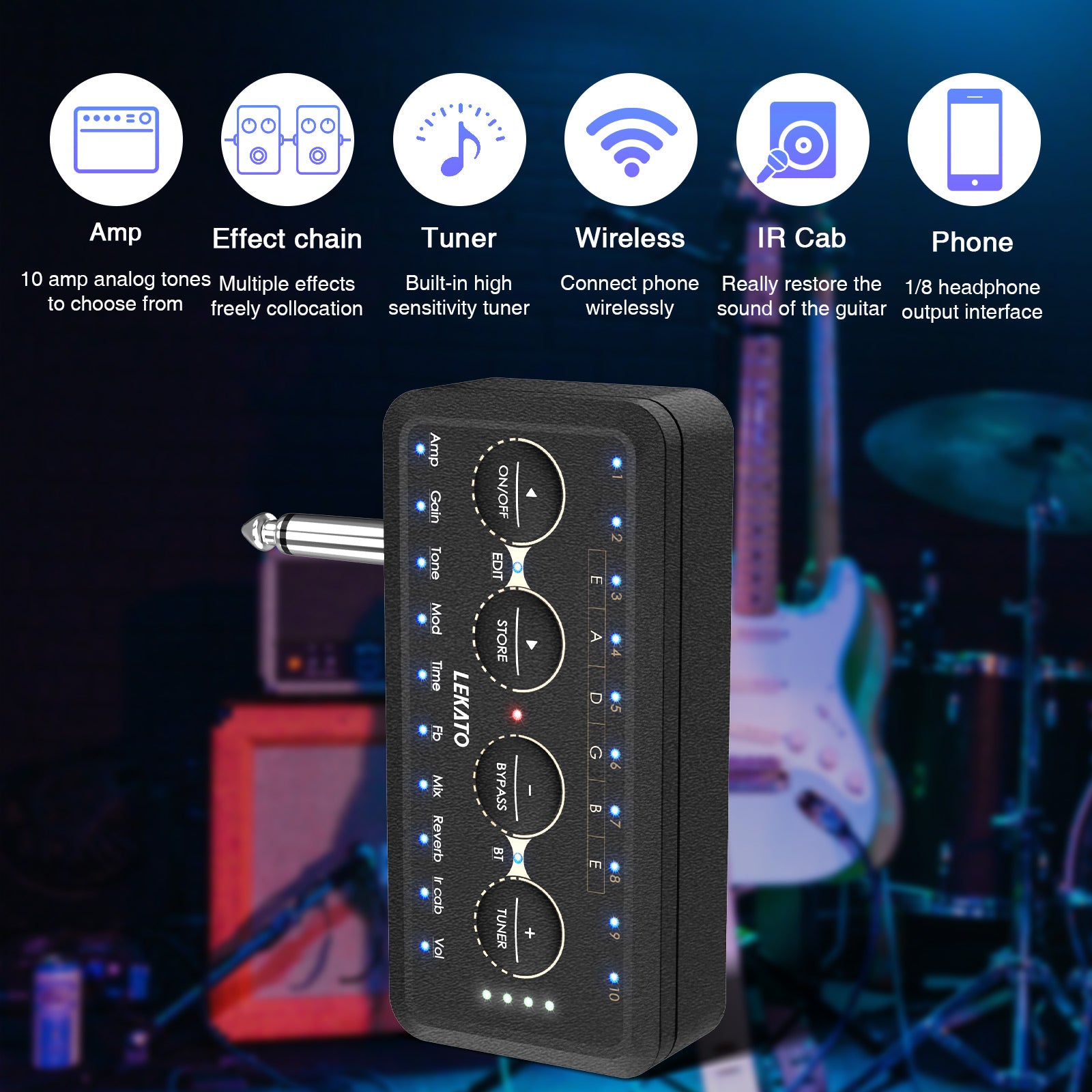 arv Shining Uden for LEKATO Electric Guitar Headphone Amp Bluetooth Mini Plug Guitar Amplifier –  LEKATO-Best Music Gears And Pro Audio