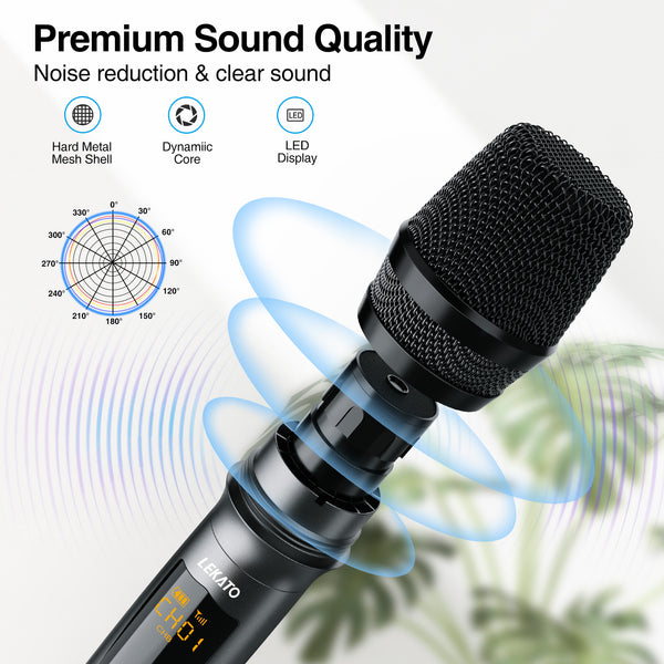 K380A Wireless Microphone Karaoke Microphone Wireless Mic Dual with  Rechargeable Bluetooth Receiver System Set - UHF Handheld Cordless  Microphone for
