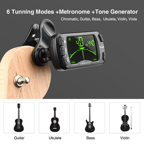 LEKATO 3-in-1 Guitar Metronome Tuner Tone Generator Clip On for All Instrument
