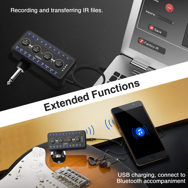 LEKATO PA-1 Guitar Headphone Amplifier Amp w/ Tuner Bluetooth 10 Presets 10 Amp Models