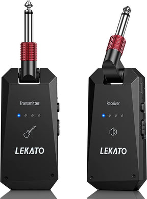 LEKATO WS-90 Wireless Guitar System 5.8GHz Guitar Wireless Transmitter Receiver 4 Channels Rechargeable Wireless Audio System for Electric Guitar Bass