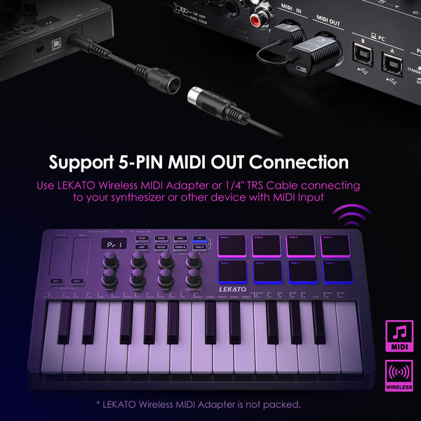 LEKATO 25 Keys MIDI Keyboard Controller USB 8 RGB Backlit 