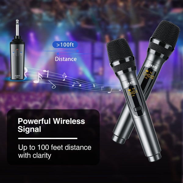  JAMELO Wireless Microphone, Professional Wireless Karaoke  Microphone with 2.4GHz Rechargeable Receiver 1/4” Plug, Dual Metal Handheld  Dynamic Mic Set for Singing,DJ,Church,Wedding,Party, PA System : Musical  Instruments