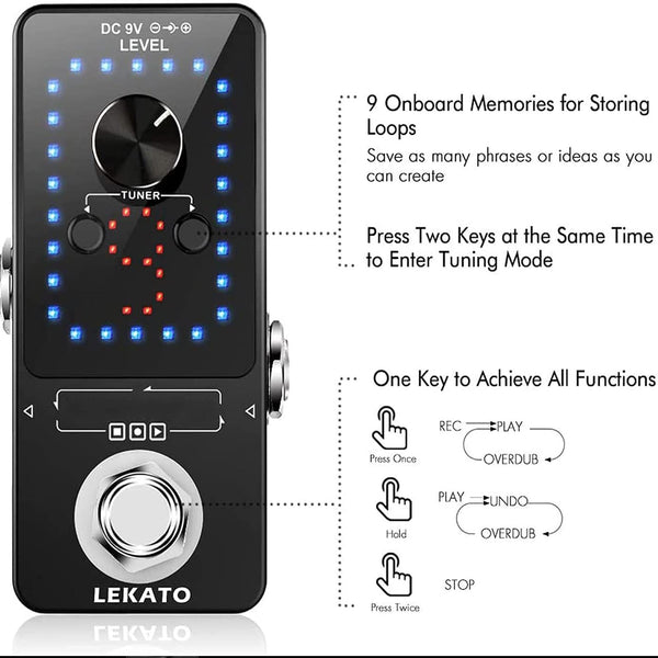 thumbnail image 2 of LEKATO Guitar Looper Pedal With Tuner – 3 Loops, 18 Minutes Record Time 2 of 5