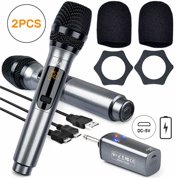 JAMELO Wireless Microphone, Professional Wireless Karaoke Microphone with  2.4GHz Rechargeable Receiver 1/4” Plug, Dual Metal Handheld Dynamic Mic Set